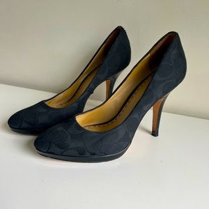 Coach Black Pump Stiletto with C logo Patent Leather Heels and Platform 8.5